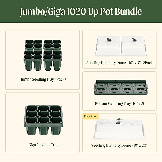 Vego garden Germination Bundle,  Seedling Trays with Seedling Tray Lids and 10" x 20" Bottom Watering Trays Plus Seedling Humidily Dome
