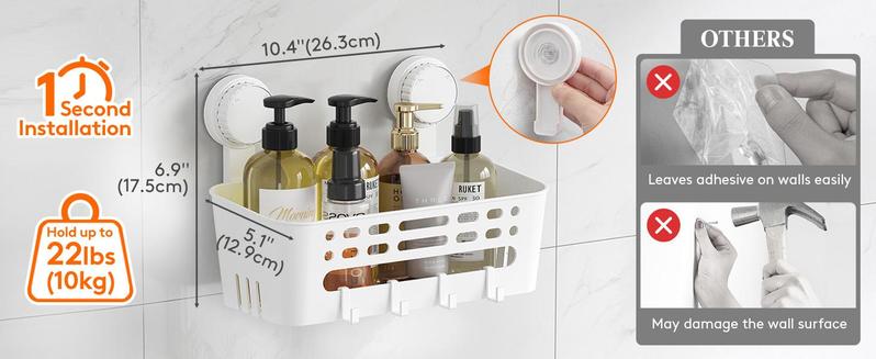 Shower Caddy Suction Cup, Removable Shower Shelves, NO-Drilling Bathroom Organizers and Storage Rack for Shampoo Strong Vacuum Suction