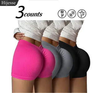 Hijesse Women's High Waisted Scrunch Butt Lifting Shorts - Tummy Control Ribbed Workout Shorts for Gym, Cycling, Casual Wear - Available in Pink, Gray & Black