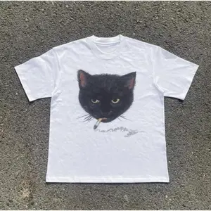Y2k Smocking Cat TShirt Unisex Vintage Graphic Tee Gothic Grunge Emo Scene Amity Affliction Inspired Streetwear For Men And Women