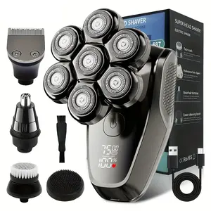 DOCO LAB Electric Head Shaver Razor Rechargeable Cordless 5-in-1 Grooming Kit with 7D Floating Heads LED Display IPX7 Waterproof USB-C Charging for Men Valentine’s Day