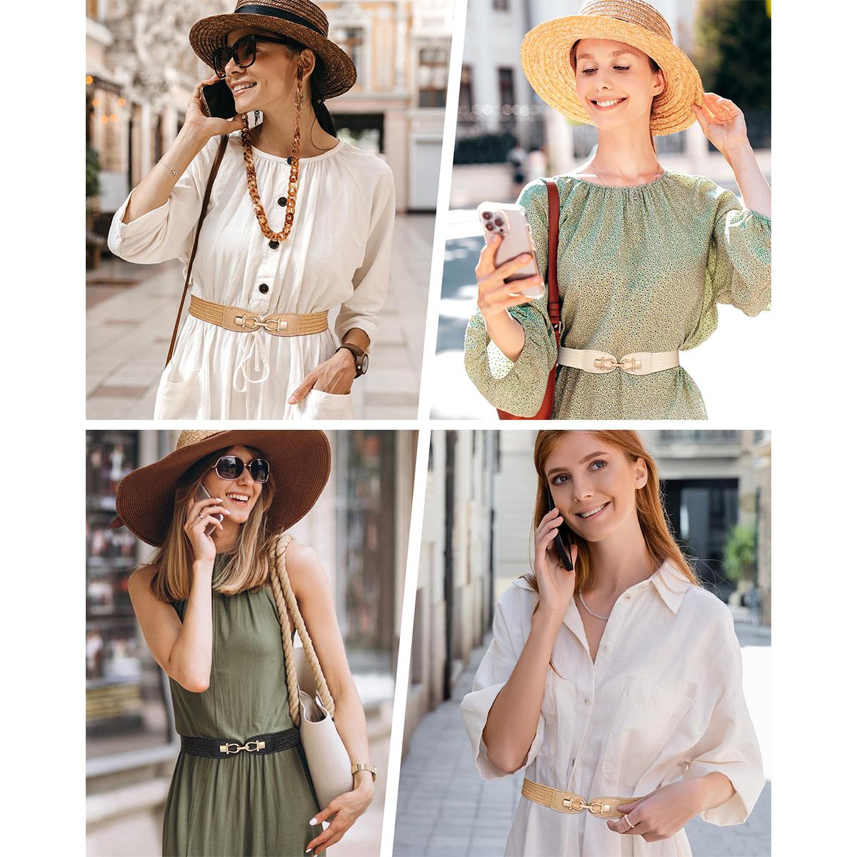 AWAYTR Women Boho Braided Belt Elastic Waist Ladies Straw Belts Metal Buckle Breathable Belt for Dress 2Pcs/Set TikTokShopBlackFriday AWAYTR Women Boho Braided Belt Elastic Waist Ladies Straw Belts Metal Buckle Breathable Belt for Dress 2Pcs/Set TikTokShopBlackFriday