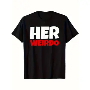 His & Hers Matching Couple T-Shirts - Funny "Her Weirdo & His Crazy" Graphic Tees, 220gsm Pure Cotton Retro Matching Outfits for, Unisex Sizing for Date Nights & Casual Attire Oversized Print