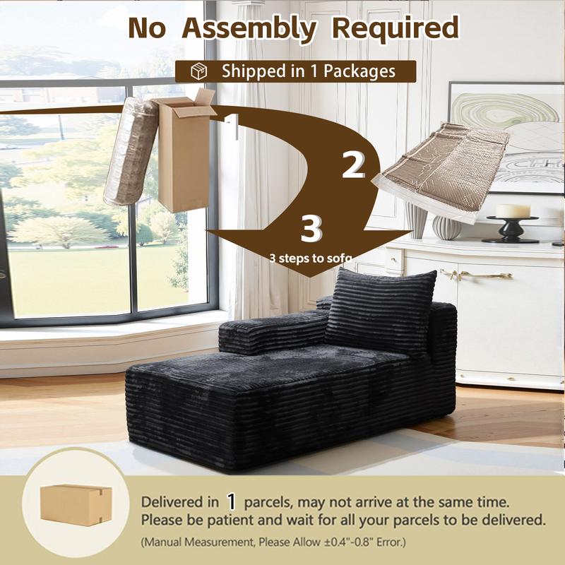Extra-Large Boneless Cloud Chair Comfy Modern Foam Sofa Bed Modern minimalist black velvet lazy person’s sofa, modular design, no armrests, single-seat recliner.