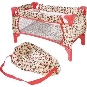 Baby Doll Crib Toddler Toy, Baby Doll Accessories, Baby Doll Bed Set for 3 Year Old Girls & 5+ Year Old Girls, Girl Doll Stuff, Furniture for Dolls & Accessories, 18 inch Dolls Pack and Play (Floral)