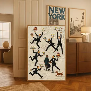 [Sale off up to 65%][Free Ship][No Frame] Tiny People Print Servers in a Restaurant Vintage Food & Drink Poster Fun Bar Decor Retro Bar Print Cafe Oil Painting Trendy Kitchen Decor