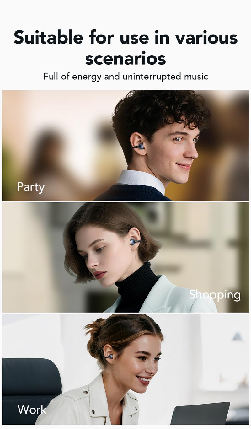 MINISO MS212 Clip-On Ear Headphones with Heart Rate Monitoring Wireless Audio Headphones for Music & Phone Calls, IPX5 Sport Waterproof & Sweatproof, with LCD Full Color Touch Screen, Bluetooth 6.0 Headsets, Heart Rate Health Management