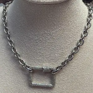 Diamond Lock Chain Necklace – Luxury Silver Statement Necklace