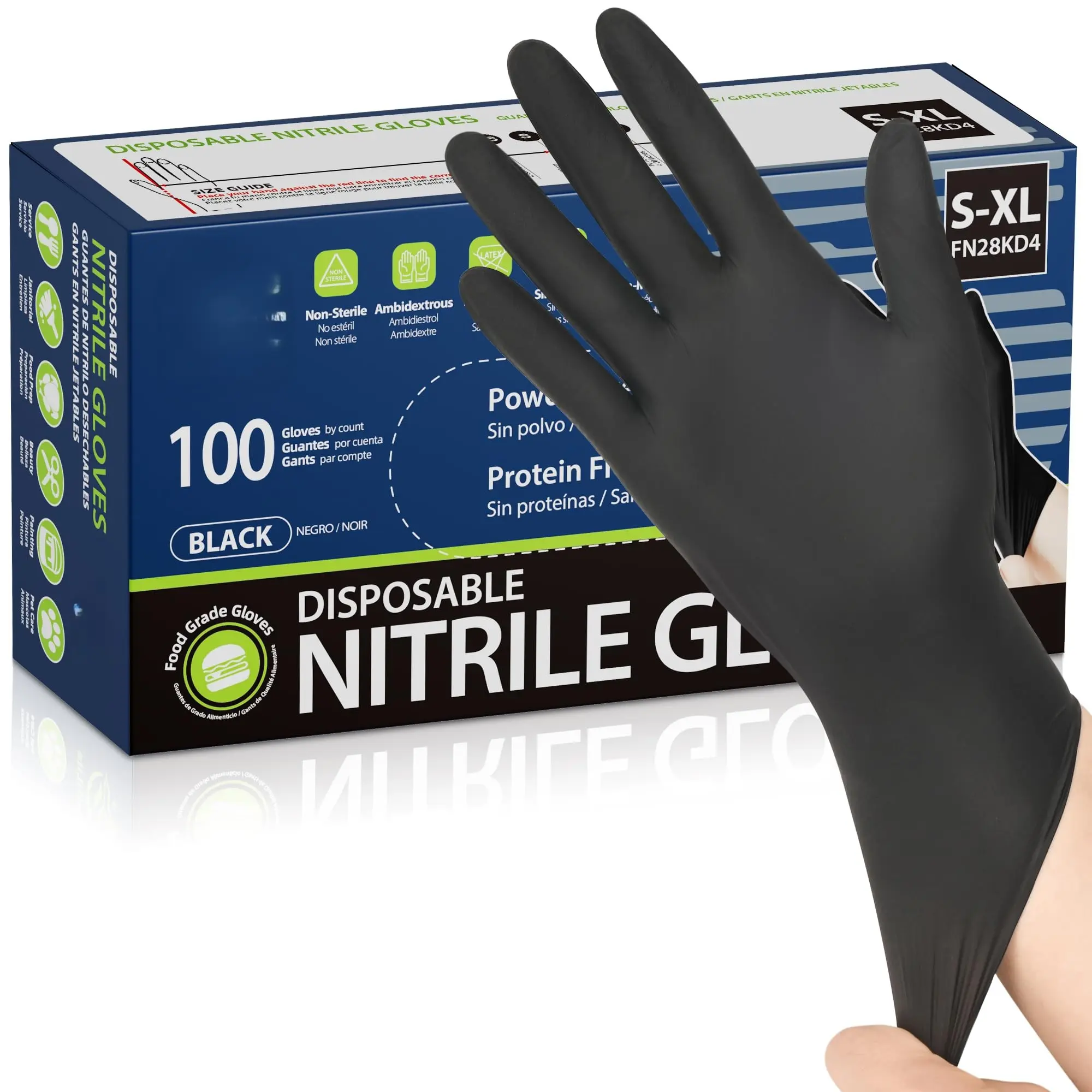 Black Nitrile Gloves, Food Safe Disposable Gloves Latex Free, Rubber Gloves Powder Free for Cooking, Kitchen Clean