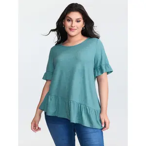 【Easter's Haul】【Arm Freedom】BlOOMCHIC Plus Supersoft Stretchy Ruffled Hem Plain Knit Top