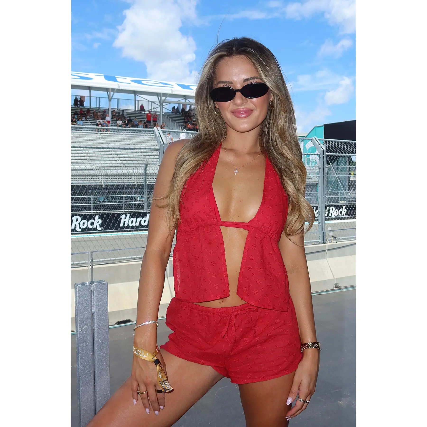 Cayenne Eyelet Split Front Top