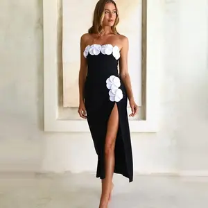 FLAXMAKER Women's 3D Flower Black and White Color Block One Piece Swimsuit and Matching Cover Skirt Set Swimming Dress Swimwear Bathing Suit Stylish Beachwear #TikTokShopBlackFriday SpringStatements