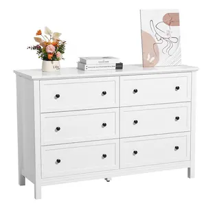 VEVOR 6 Drawer Dresser,  Wooden Chest of Drawers with Sliding and Anti-tip Device, Retro Minimalist Dresser Chest, Closet Storage TV Stand Organizer for Living Room, Hallway, Bedroom, Entryway, White