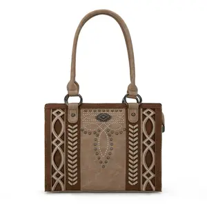 Concealed Carry Tote Bag w/ Cut-Out Embroidery & Whipstitch Detail by Montana West