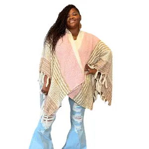 Women’s One Size Pink And Beige Poncho