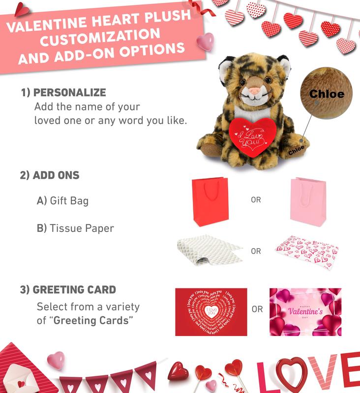 PLUSH I LOVE YOU RED HEART - SUPER-SOFT PLUSH - SQUAT LEOPARD 8"