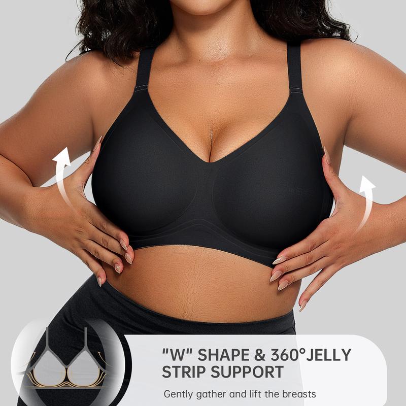 OEAK 2PCS Women Comfortable Push Up Jelly Bras Wireless Seamless Adjustable Bra Buttery Soft Everyday Tshirt V Neck Bra Convertible Bra