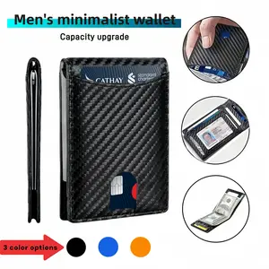 Men's Ultra-Thin Minimalist Wallet, RFID Locking Card Slot, 7 Card Slots, with ID Window, Coin Clip, Light Luxury Business Carbon Fiber, Thin and Convenient, Suitable as a Gift for Male Friends.