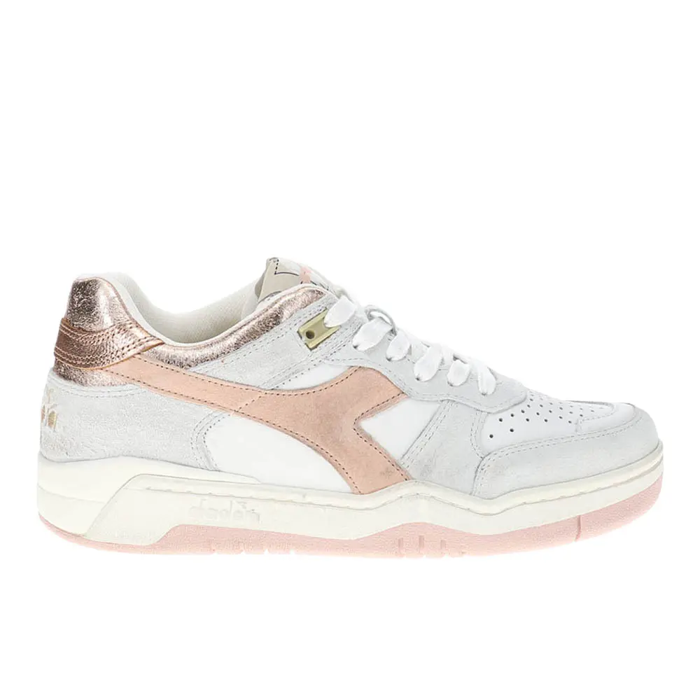 diadora Womens B.560 Crackle Lame Metallic Lace Up Sneakers Shoes Casual - Grey, Pink