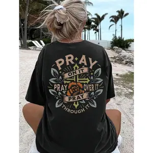 Aesthetic 'Pray On It' Floral Graphic T-Shirt | Premium 100% Cotton Heavyweight Loose Fit Tee | Vintage Christian Faith Gift for Her & Him | 2026 Summer Oversized Drop Shoulder Streetwear | Soft Breathable Casual Top