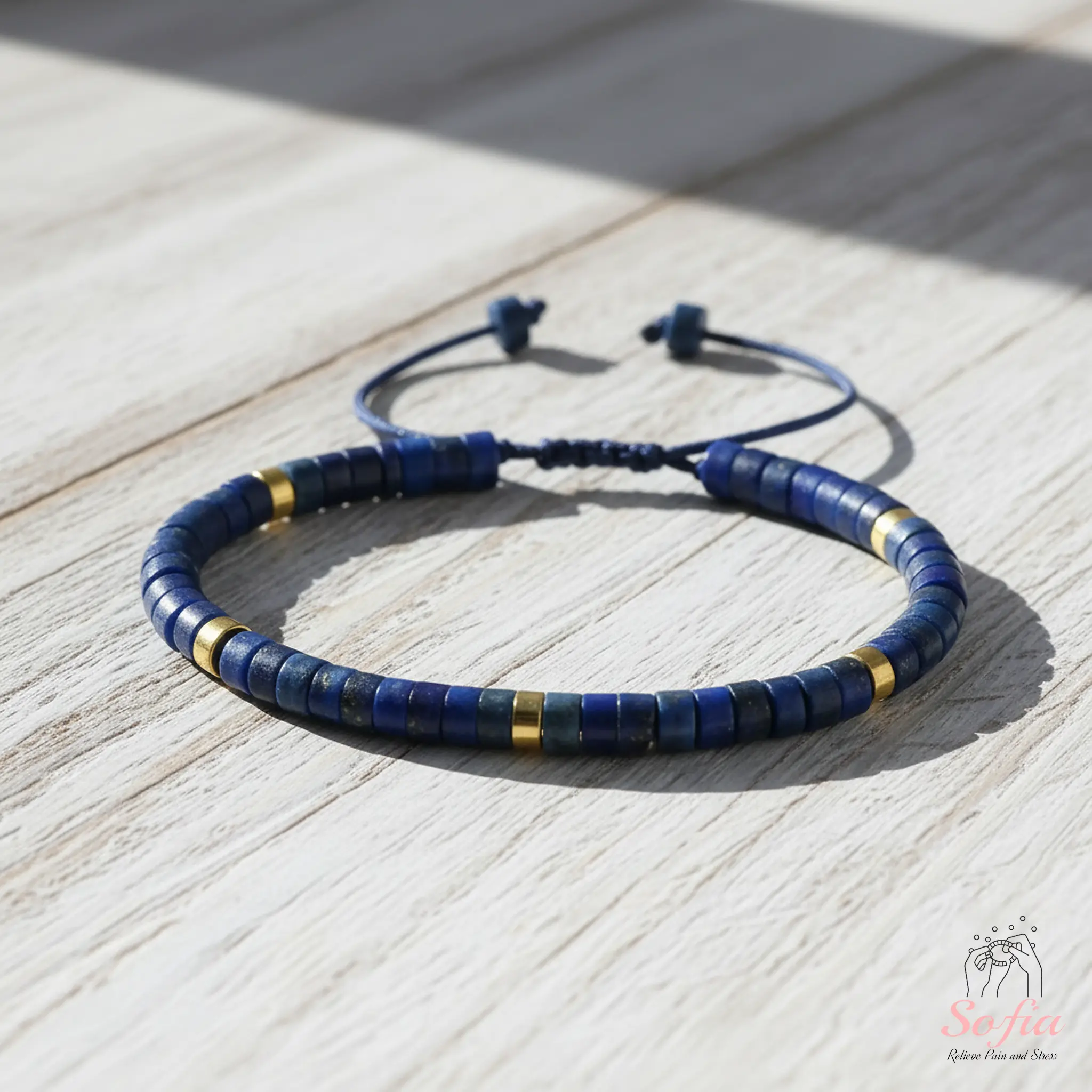 Sofia Blue Lapis Lazuli Crystal Bracelet, Handmade Minimalist Barrel Gemstone Bracelet, Adjustable Dainty Healing Jewelry, Gift for Her for Daily Use, Bracelets