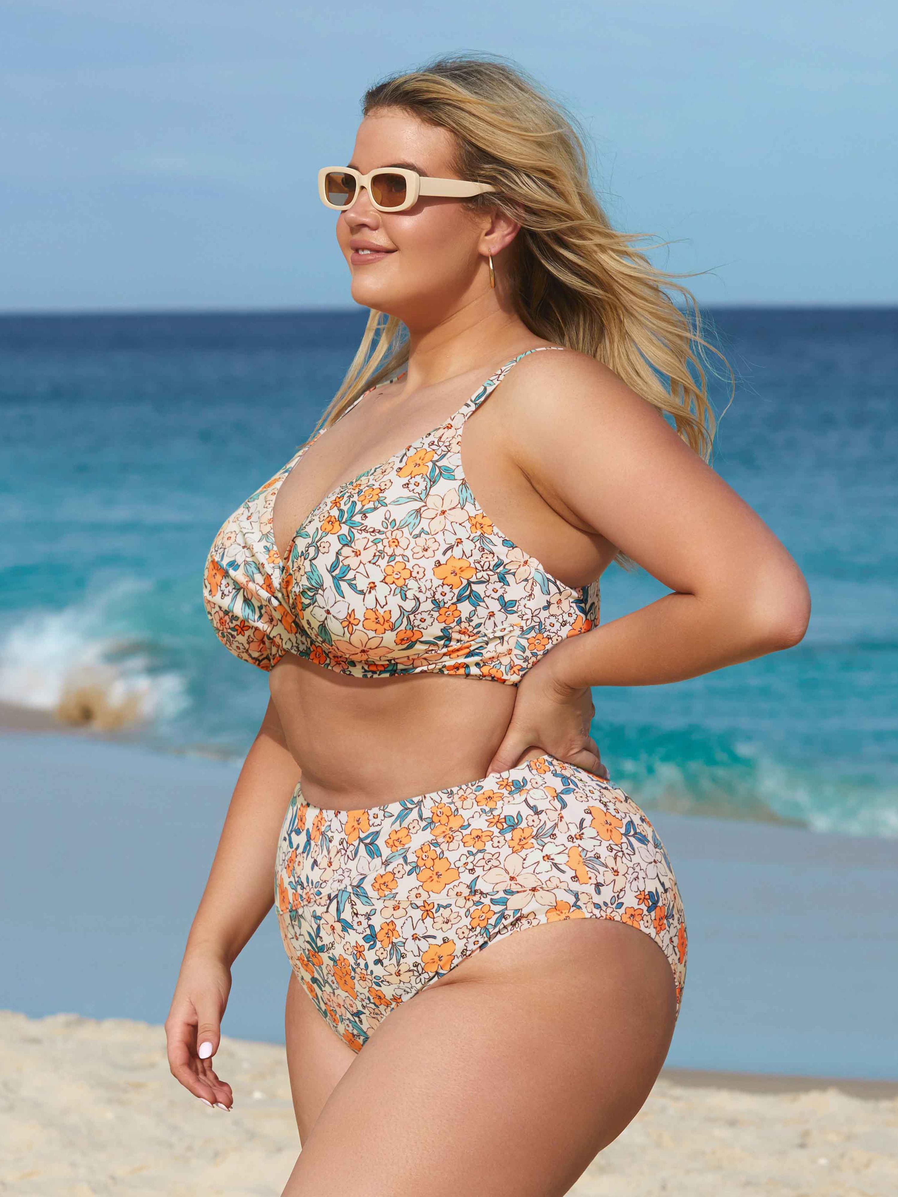 CUPSHE High Waisted Bikini Sets for Women 2026: Tummy Control Two Piece Swimsuit with Twist Front V Neck & Adjustable Straps, Size Inclusive XS XXXL Floral Bathing Suits SpringStatements