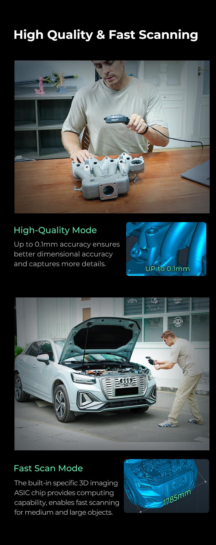 Creality CR-Scan Ferret Pro 3D Scanner with 0.1mm Accuracy, WiFi 6, Anti-Shake 3D Imaging, 24-Bit Color, Scan Black/Metal, Portable, Low Power