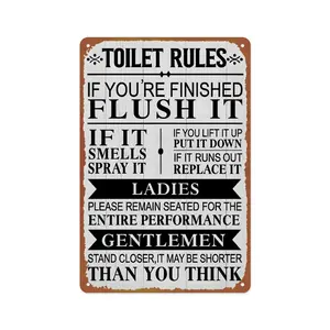 Funny Bathroom Toilet Rules Wall Decor Aluminum Tin Sign Metal Poster for Kitchen Bar Room Bedroom Bathroom Decoration 8x12 Inches