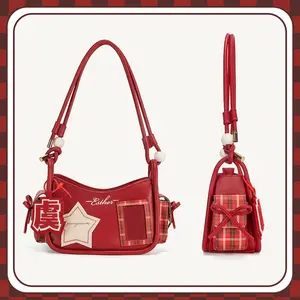 THE JUNCO Deep Red PU Leather Itabag Versatile & Chic Convertible Handbag Wear as a Shoulder Bag or Tote Bag for Women Perfect for Office CollegeConventions & Everyday Use gift