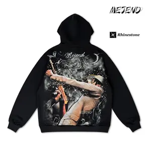 MeJend Rhinestone Graphic T-Shirt, Unisex Streetwear Hoodie, Vintage Casual Style, Sparkly Design for Everyday Menswear