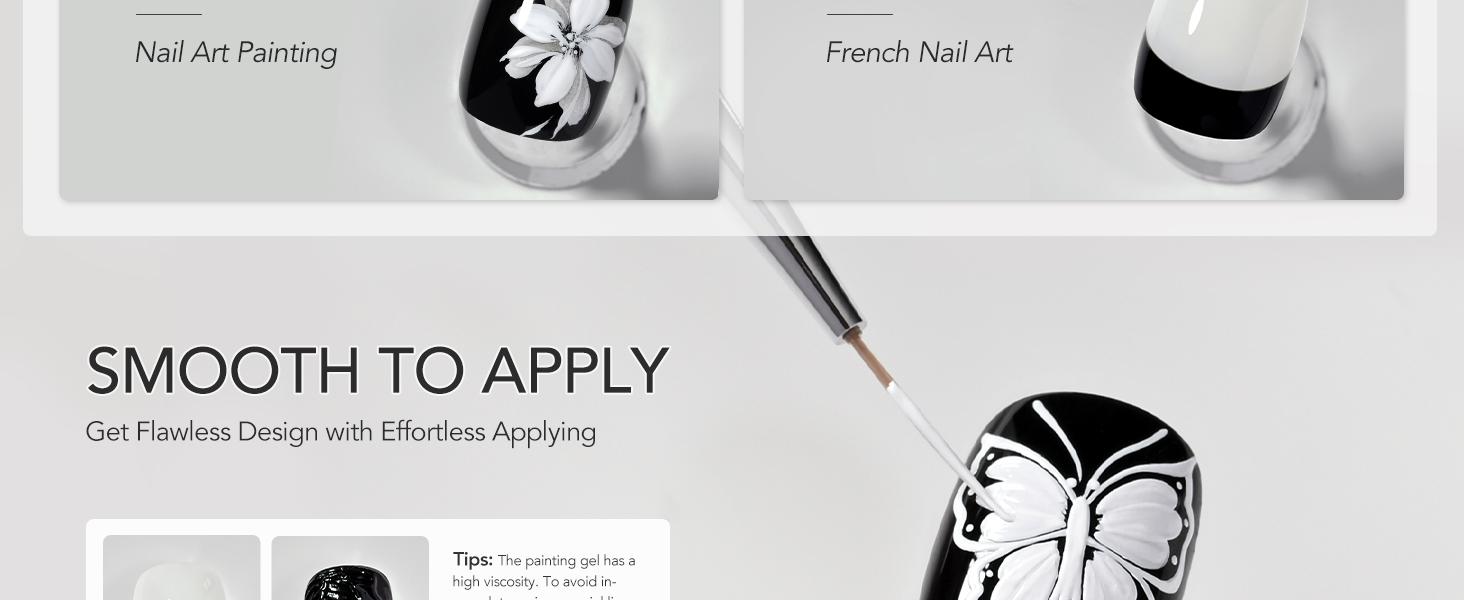 GAOY Black & White Painting Gel for Nail Art, No Wipe Creamy Gel Polish for Lines, Floral Designs, Patterns or French Nail Salon and Home DIY, UV Light Cure GAOY Black & White Painting Gel for Nail Art, No Wipe Creamy Gel Polish for Lines, Floral Designs, Patterns or French Nail Salon and Home DIY, UV Light Cure