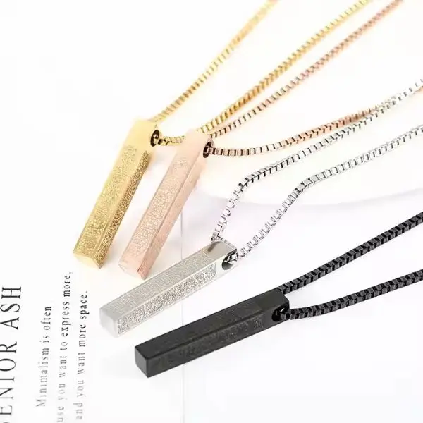 316 Stainless Steel Islamic Faith Pendant Ayatul Kursi 3D Bar Necklace Arabic Calligraphy Jewelry for Men Women High-Quality Durability Elegant Design Daily Wear