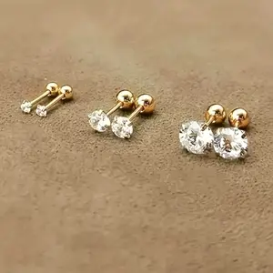 14K Gold Plated Mini Stud Earrings with Cubic Zirconia – Elegant & Sparkling Jewelry for Women