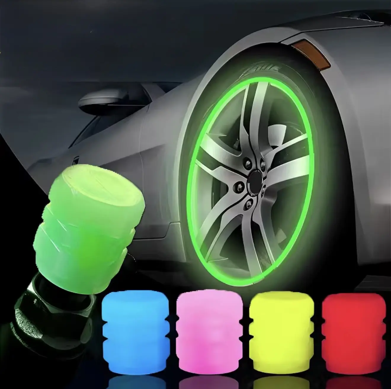 4-Pack Luminous Tubeless Valve Caps, Car Accessories for Cars, Bikes, and Motorcycles