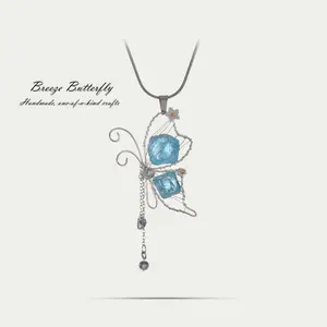 A | Breeze Butterfly | Artisan Handmade Wire-Wrapped Butterfly Pendant Necklace | Unique Wearable Art with Floral Details | One-of-a-Kind Jewelry | Thoughtful Sentimental Gift for Handmade & Unique Accessory Lovers | Perfect for Special Moments &