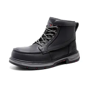 NORTIV 8 Waterproof Moc Toe Work Boots for Men Steel Toe Comfortable Leather Boots Footwear Boy Closed Fasciitis Decor Walking Shoes Women Black Slip Resistant Bota