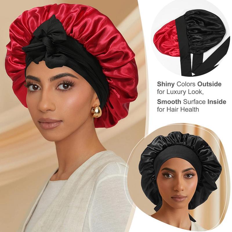AWAYTR 2PCS/Set Satin Bonnets Silk Like Bonnet for Sleeping Double Layer Hair Cap with Elastic Tie Band for Curly Hair Night Cap Gifts AWAYTR 2PCS/Set Satin Bonnets Silk Like Bonnet for Sleeping Double Layer Hair Cap with Elastic Tie Band for Curly Hair Night Cap Gifts