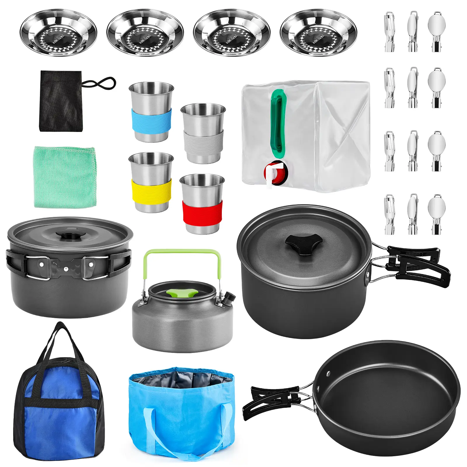 34 pcs Camping Cookware Mess Kit , Lightweight Non-Stick Camping Cooking Pot and Pan Set with Stainless Steel Camping Gear Kettle Cup for Open Fire for 4 Persons, Backpacking, Outdoor Cooking,home essentials