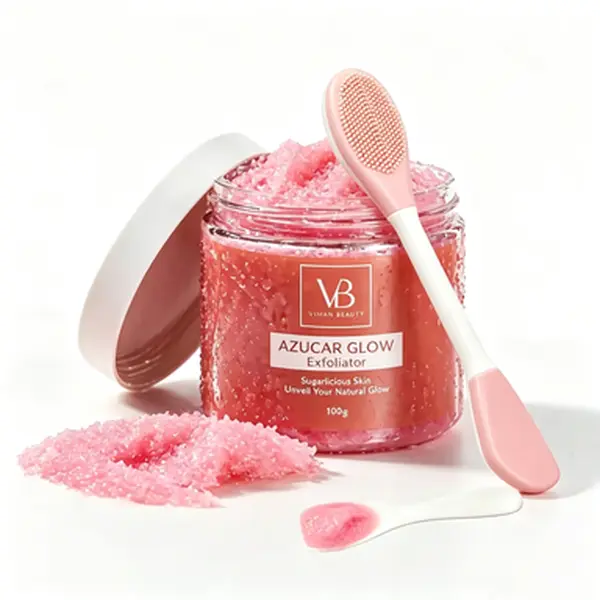 Azucar Glow Sugar Exfoliating Scrub with Dual-ended Silicone Applicator, Gentle Facial Body Exfoliator for Smooth & Radiant Skin, Natural Skin Care Scrub