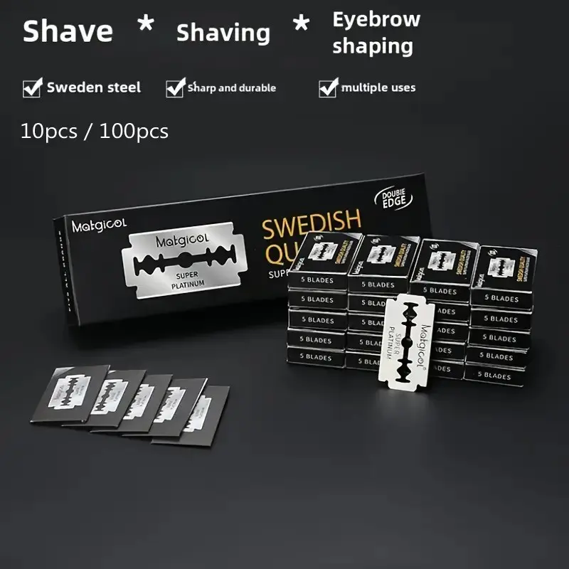 10/100PCS Double Edge Blade Stainless Steel Ultra-sharp Smooth Razor Blades To Shave Blade For Manual Razor Razor Blades For Double Edge Razor,Stainless Steel Blades Used for Folding Knife with Shaving & Hair Removal Multiple Uses Replacement Blades