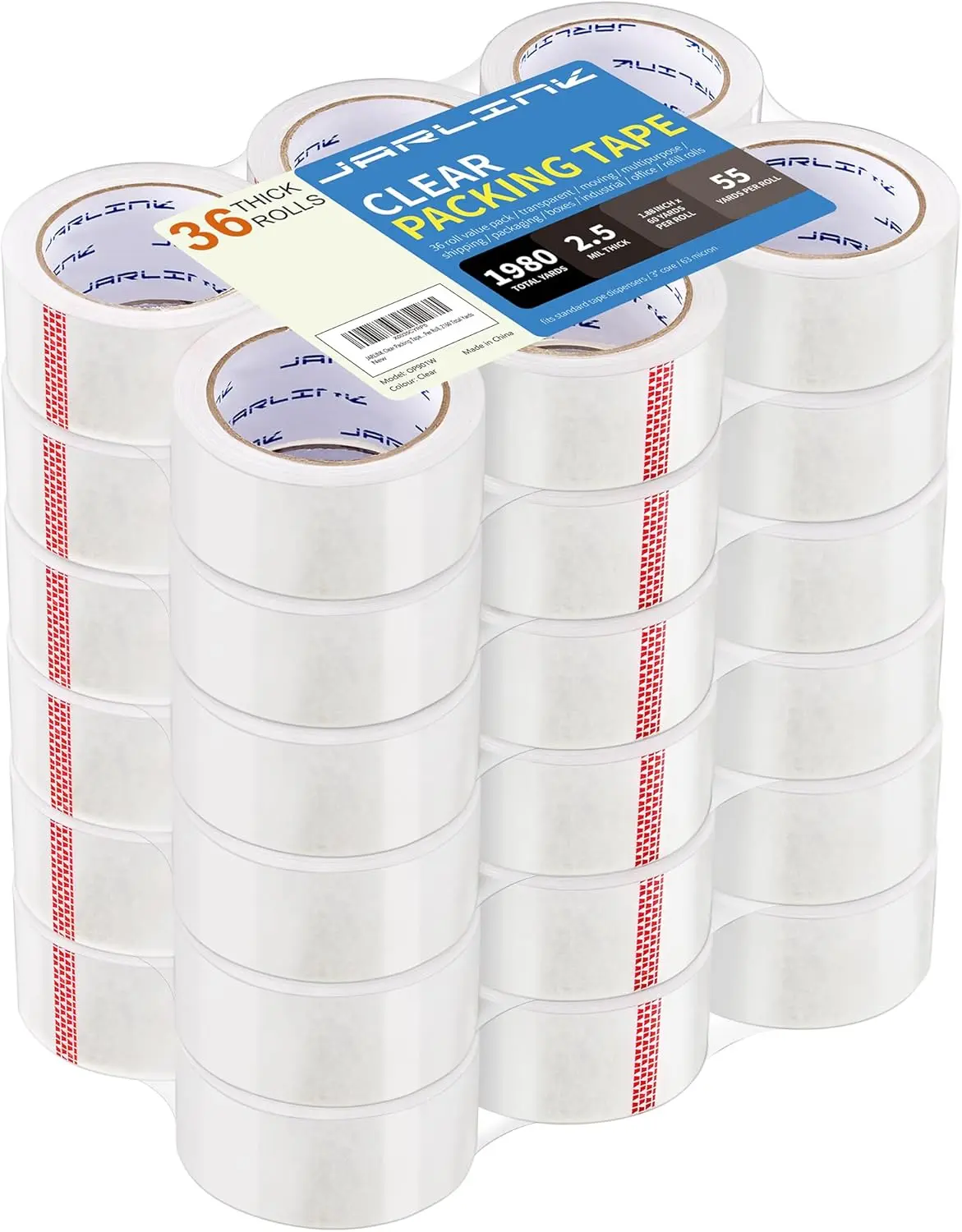 Clear Packing Tape (36 Rolls), Heavy Duty Packaging Tape for Shipping Packaging Moving Sealing, 1.88 inches Wide, 55 Yards Per Roll, 1980 Total Yards