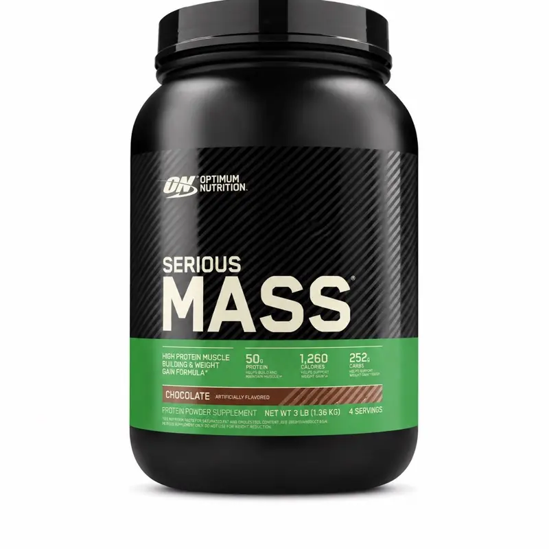Optimum Nutrition Serious Mass Rich Chocolate Edible Protein Powder, 3LB Non-Stimulant Sports Nutrition Supplement with Sucralose for Adult Athletic Bodybuilding, Supports Protein Shakes & Metabolism, Adults