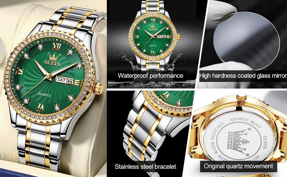 OLEVS Men's Watch Stainless Steel Waterproof Date Analog Quartz Watch Luxury Fashion Business Wristwatch for Men 41mm Case Diameter 11mm Thickness