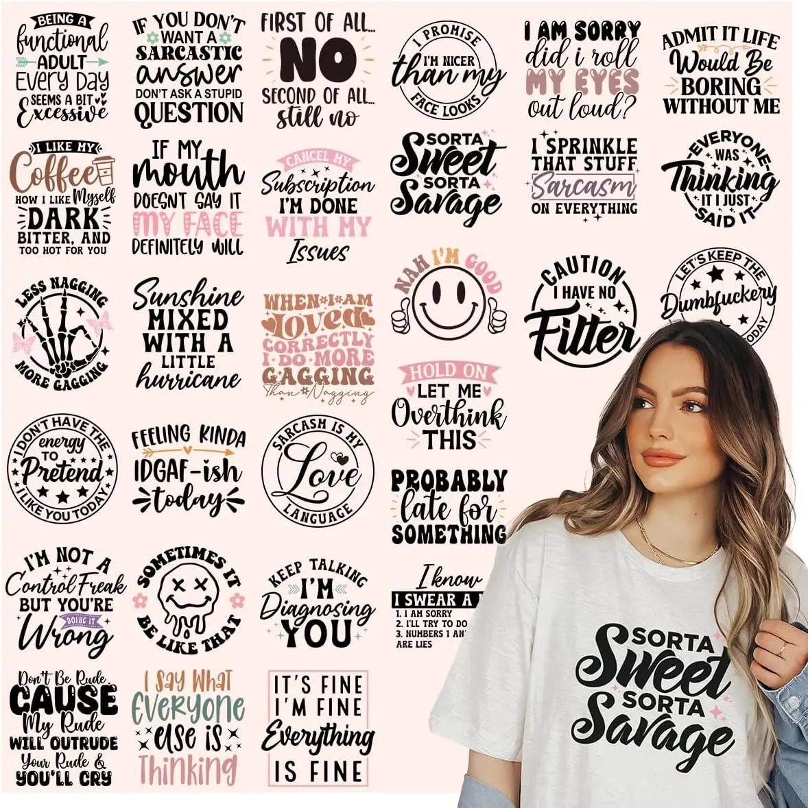 30 Sheets Sarcastic Quotes DTF Ready-to-Press Transfers - DTF Print Iron-On Stickers (Iron-on in 15s) for Clothing Items, T-Shirts, Hoodies, DIY Design & Craft Supplies (Ideal for Couples)