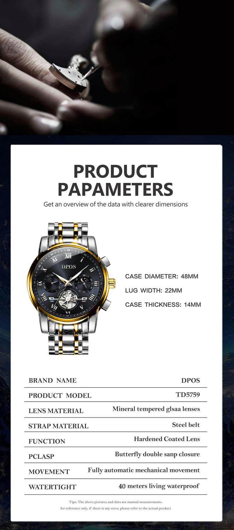 The top choice for boys! A 48mm large dial mechanical wristwatch, combining appearance quality with practicality, with luminous moon phase chronograph function! 40 meters of water resistance and fog protection, suitable for daily commuting. watch travel