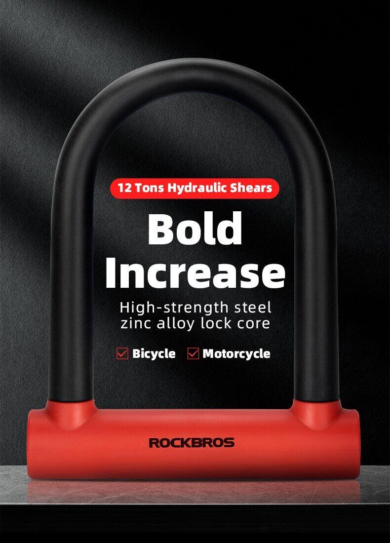 ROCKBROS Heavy Duty Anti Theft Bike Lock U-lock 4 ft  for Bikes eBikes Motorcycles Scooters