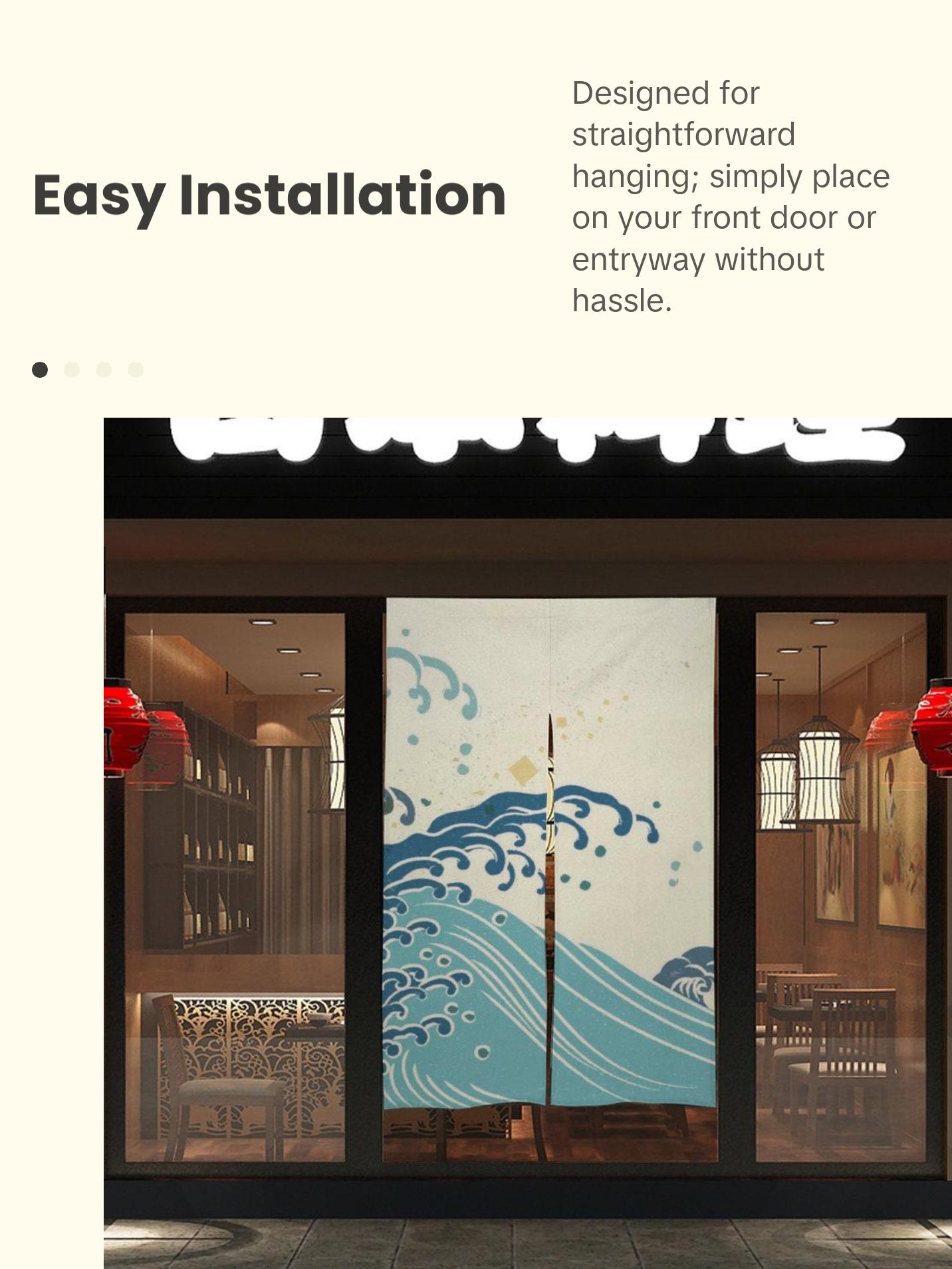 Japanese Noren, Japanese Door Curtain, Japanese Pattern Hemp Curtain, Japanese Waves curtain, Door Curtain