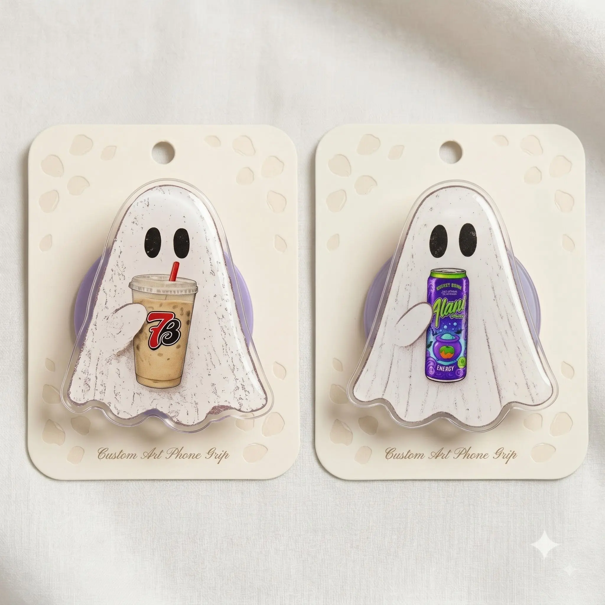 Halloween Ghost Phone Grip, Cute Spooky Coffee & Energy Drink Ghost Kindle Grip, Kawaii Halloween Accessory, Funny Fall Book Lover Gift