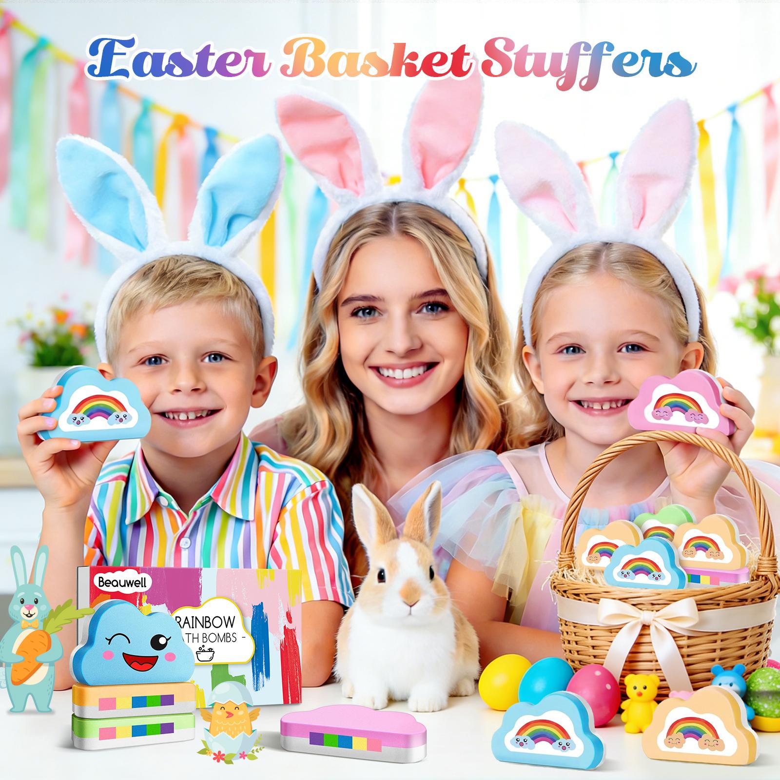 Rainbow Bath Bombs for Kids, Handmade 4 Pcs Kid Bath Bombs Gift Set, Easter Basket Stuffers for Kids Girls Bubble Bath