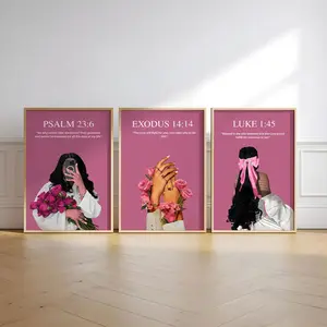Set of 3 Black Christian Girl Wall Art, Scripture Print, Bible Verse Wall Art, Girl Room Decor, Christian Wall Print